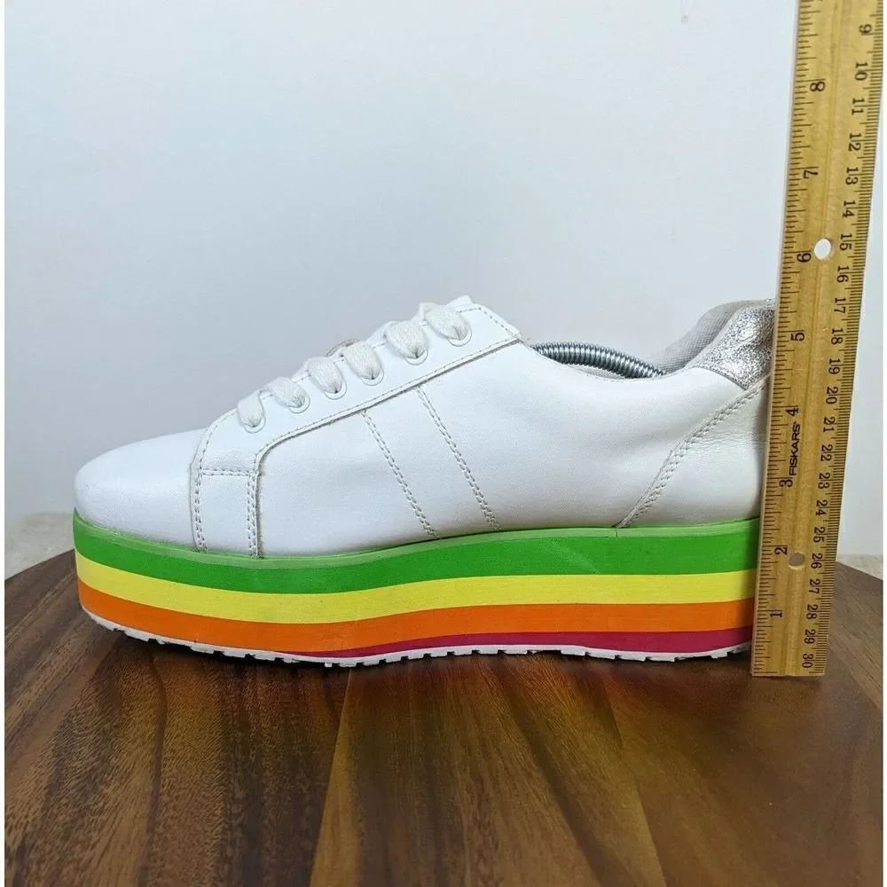 Very Volatile Womens Rainbow Platform Shoes White Lace Up Size 10